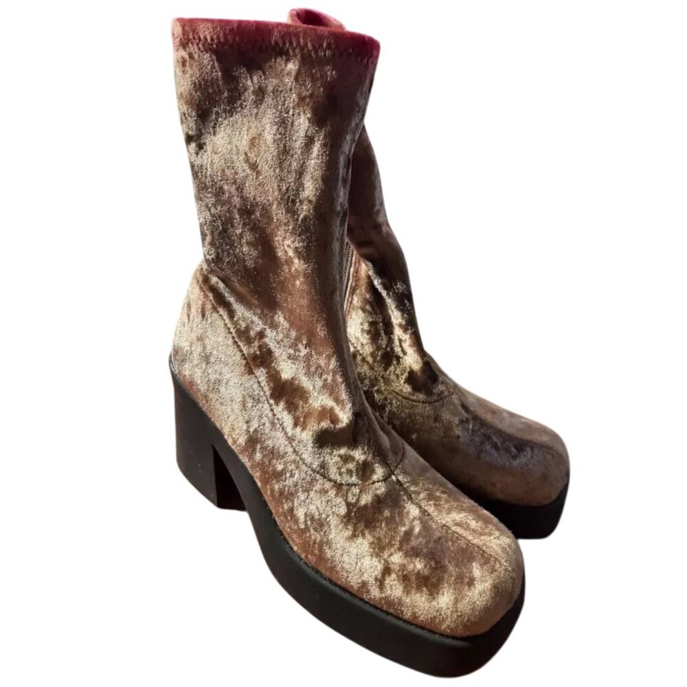 Steve Madden Klayton Velvet mid Boots Platform Mushroom brown size 10 M